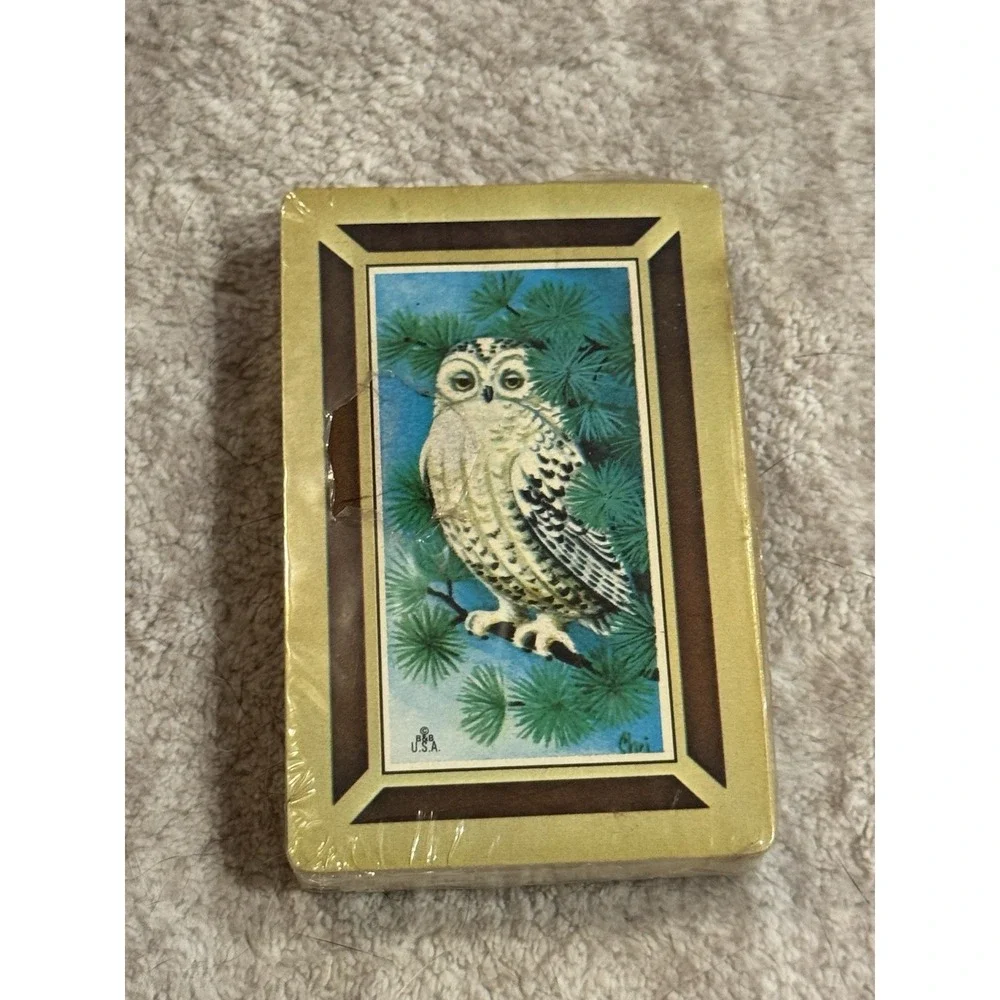 Vtg Trump Playing Cards Owl Design Brown Tan 1970's Made in USA New Sealed Pack
